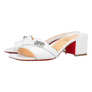 Christian Louboutin Lock Art 55 White Croc Block Heel Mule Slide Sandal Pump 36